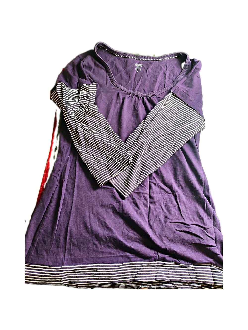 Tommy Hilfiger Purple/White Striped Long Sleeve Round Neck Pullover Tee M y2k